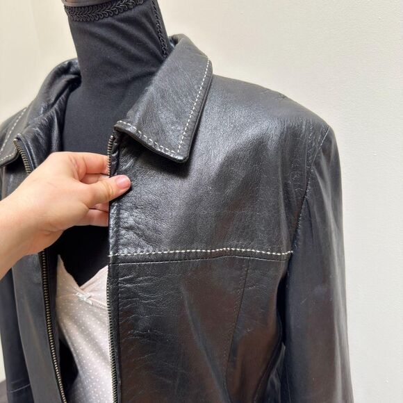 Vintage Di Capra Leather Jacket \ Y2K 90s Black 100% Genuine Leather Coat \ Sz M - Picture 3 of 7